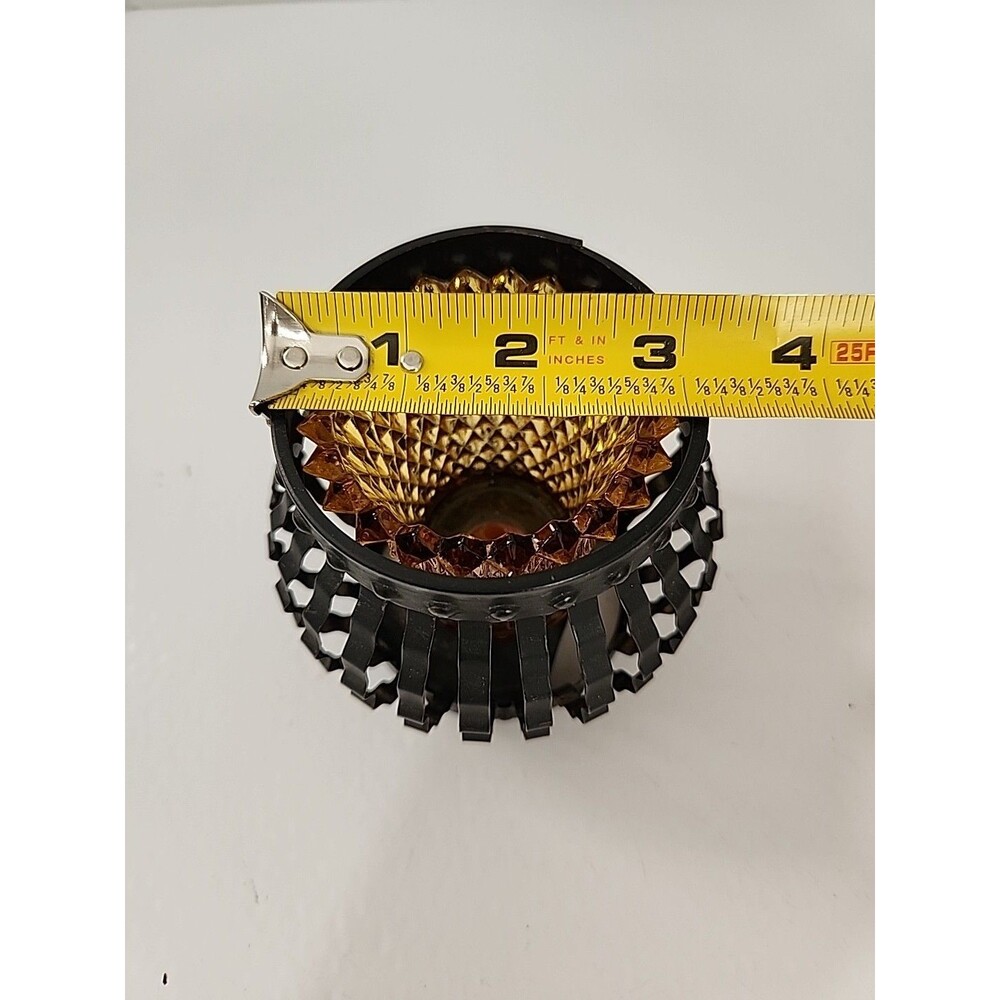 Vintage Candle Holder Black Metal Cage Set 2 Amber Glass Votive MCM - Picture 6 of 7